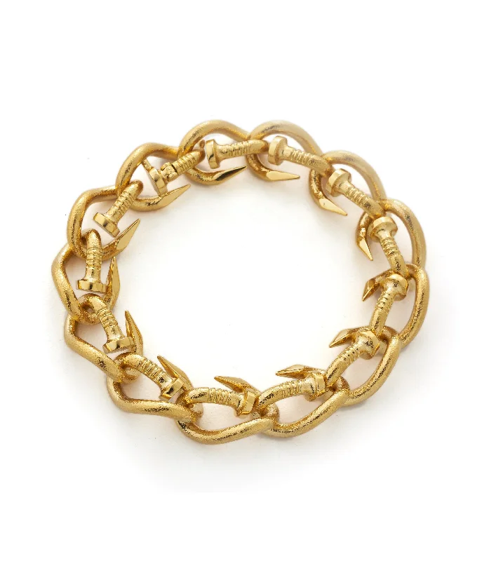 minimalist cuff bracelet adjustable Bent Nail Link Bracelet, Hammered 18K Gold