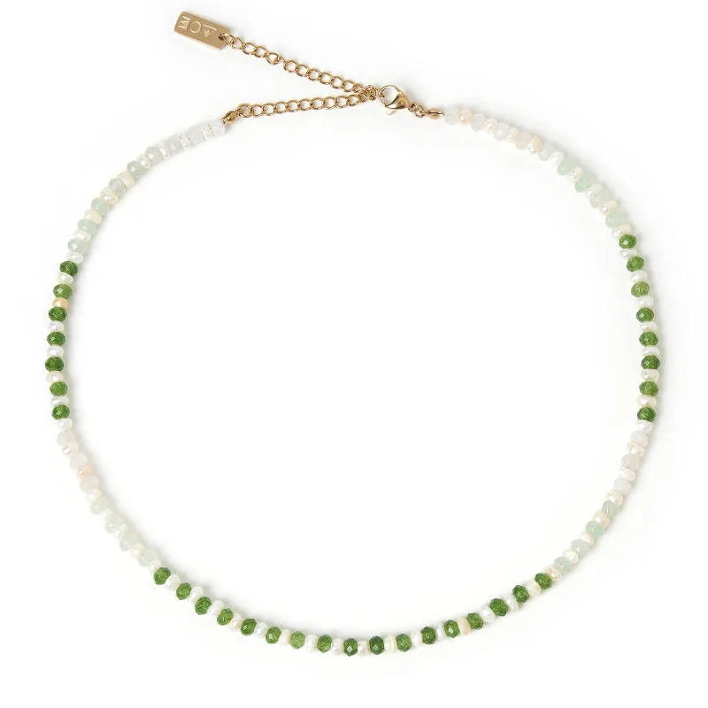 Bloom Pearl and Gemstone Necklace - Moss