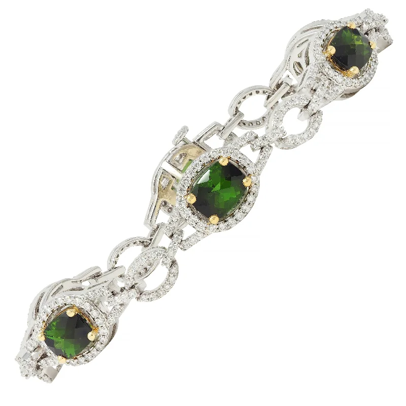 Contemporary 2.50 CTW Tourmaline Diamond 18 Karat Two-Tone Gold Gemstone Bracelet