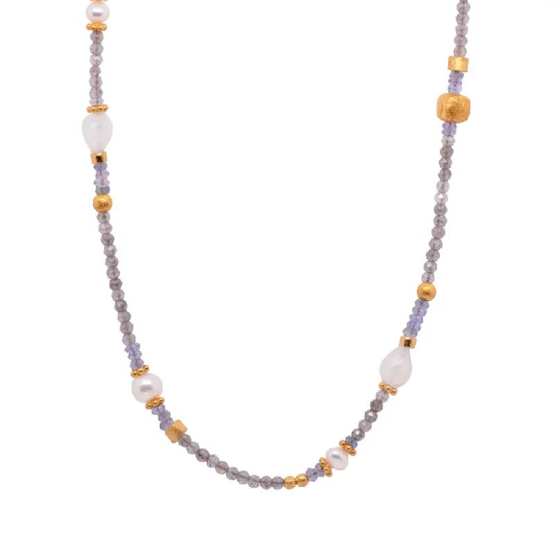 Joyla Vermeil 2mm Labradorite, Pearls, Tanzanite, Rainbow Moonstone Necklace