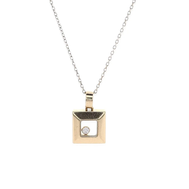 vintage-inspired gold locket Estate 18k Yellow Gold Chopard Happy Diamonds Icons Square Pendant Necklace
