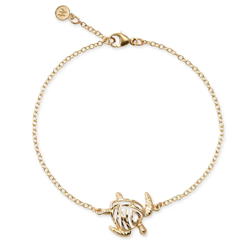 Adjustable Honu Bracelet in Gold - 15mm - Size 7-7.5"