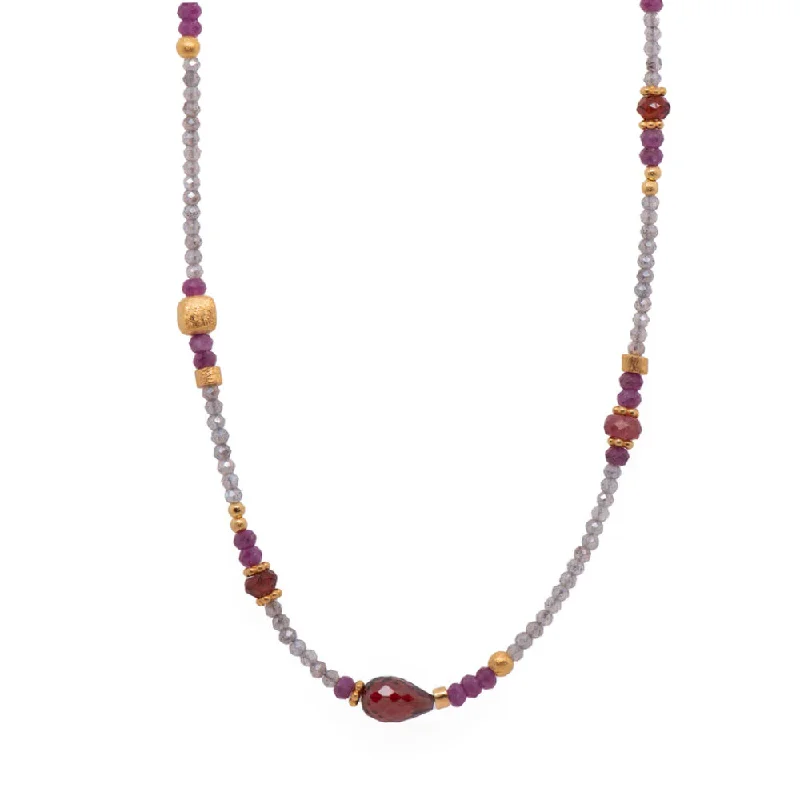 Joyla Labradorite Necklace with Garnet, Ruby and Pink Tourmaline