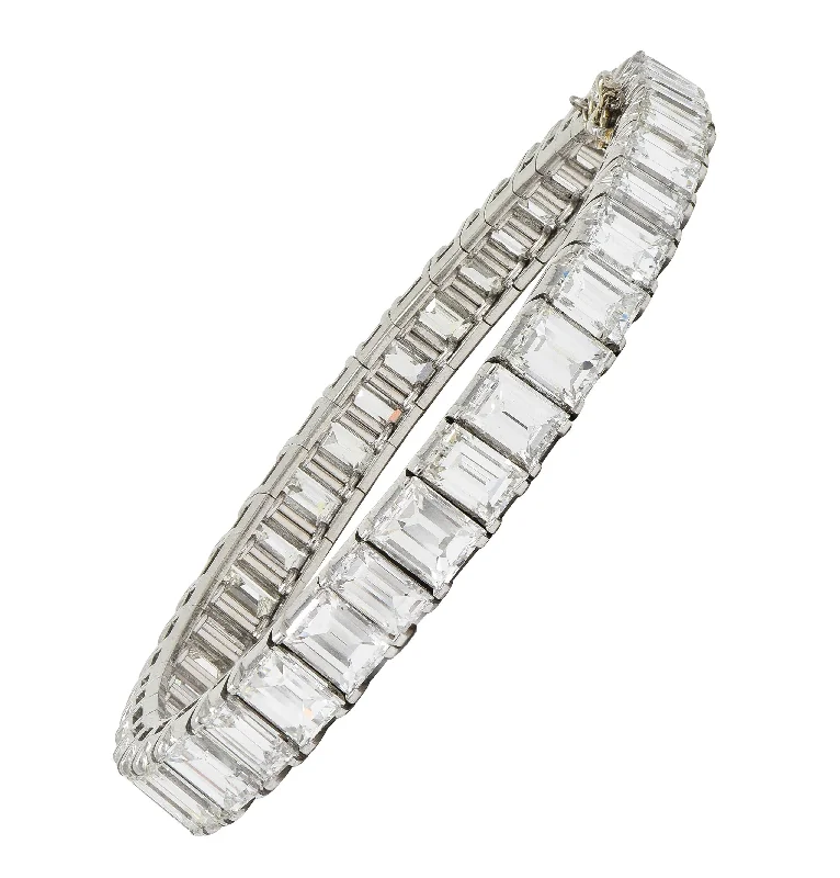 Mid-Century 25.20 CTW Rectangular Step Cut Diamond Platinum Vintage Line Bracelet