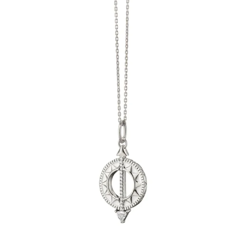 MRK Mini Sterling Silver White Enamel Sundial Charm Necklace