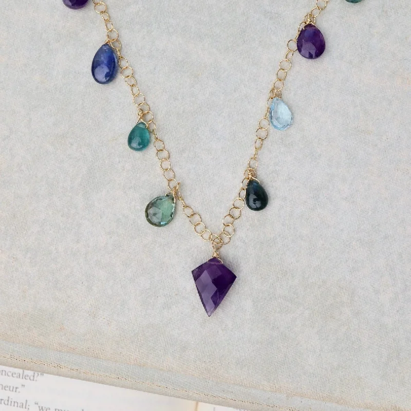 Amethyst, Grandidierite, Kyanite, Sky Blue Topaz Necklace