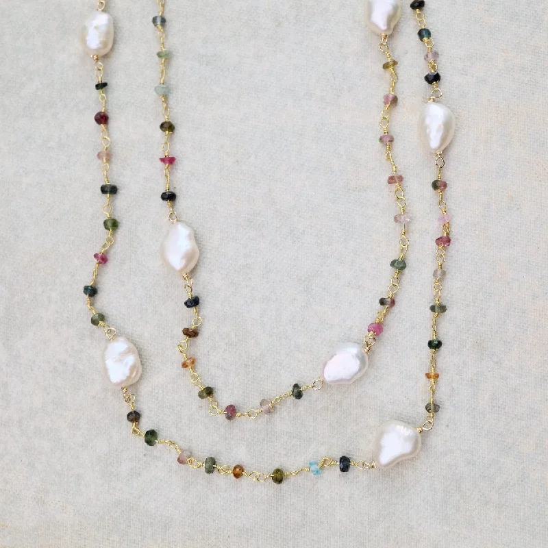 White Pearl &  Tourmaline Necklace