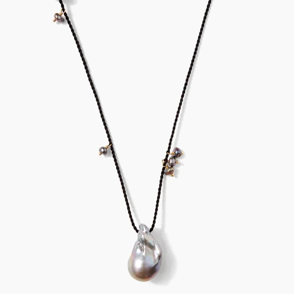 Rosario Necklace in Grey Pearl