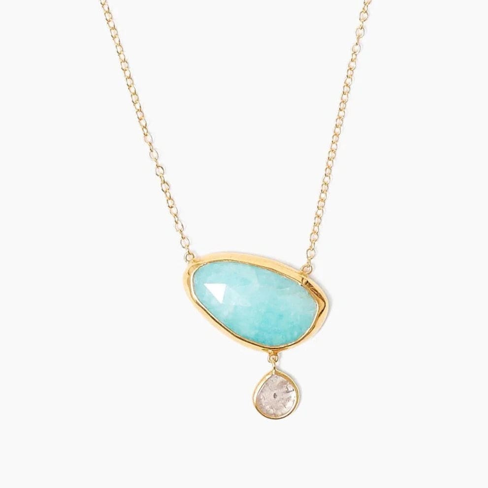 14K Amazonite Diamond Drop Gold Cliff Necklace