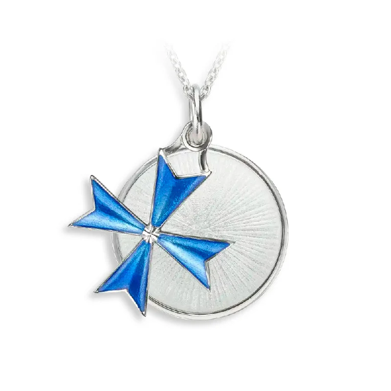 Nicole Barr Blue Maltese Cross-White Disc Necklace