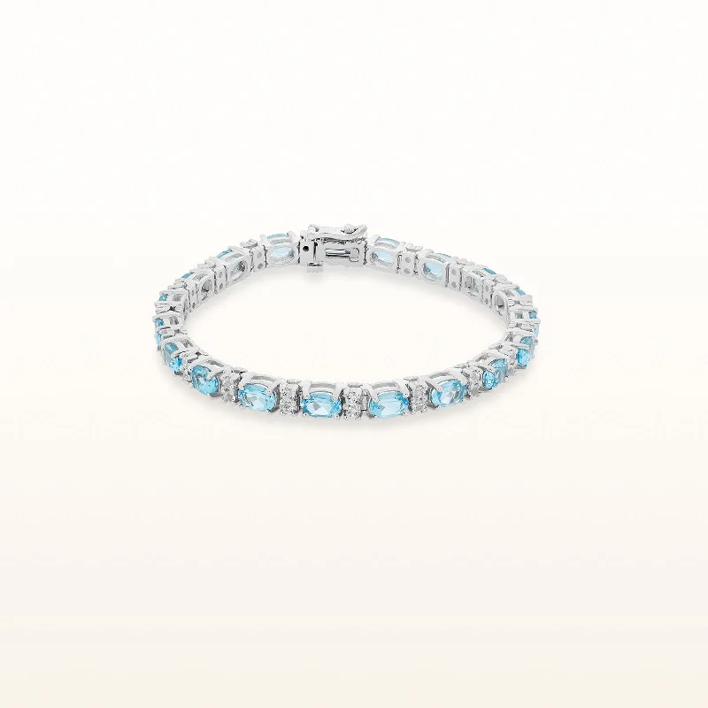 Oval Gemstone and White Topaz Bracelet in 925 Sterling Silver