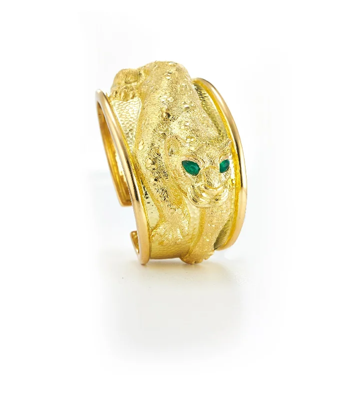 multi-gemstone eternity band Repoussé Leopard Cuff, Emerald