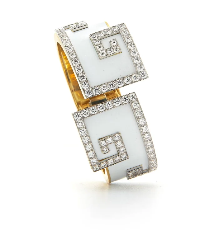 dainty rose gold chain bracelet Scroll Cuff, White Enamel