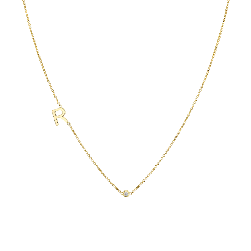 Single Letter Diamond Bezel Necklace