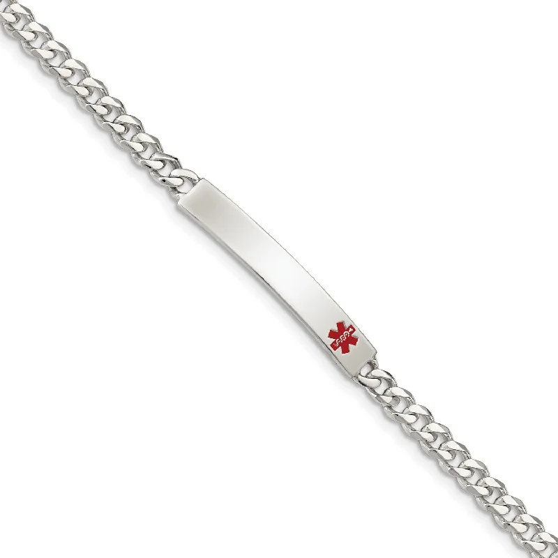 Sterling Silver 7.5-inch 5MM Medical Enamel Lobster Clasp Curb ID Bracelet