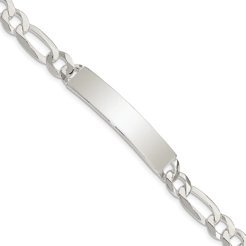 Sterling Silver 8.5-inch 8MM Lobster Clasp Figaro ID Bracelet