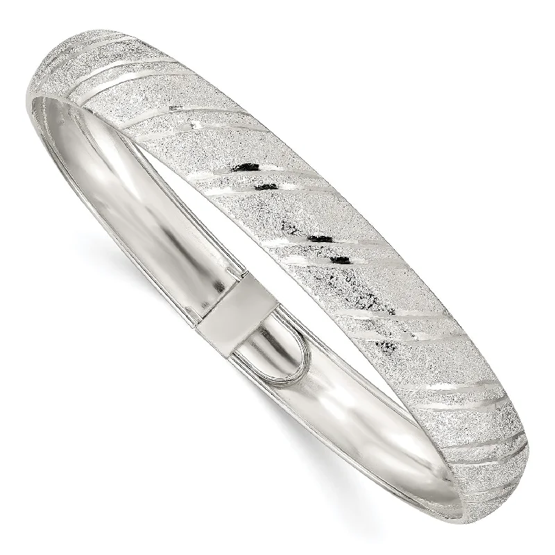 Sterling Silver 8-inch 10.5MM Diamond-cut Flexible Safety Clasp Bangle Bracelet