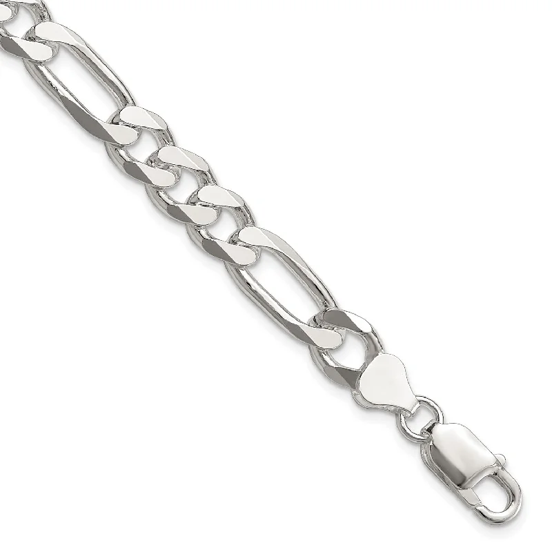 Sterling Silver 9-inch 8MM Lobster Clasp Figaro Bracelet