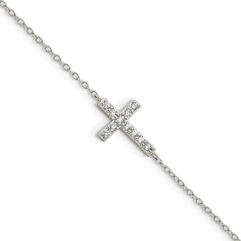 Sterling Silver Cubic Zirconia 8-inch Cross Bracelet