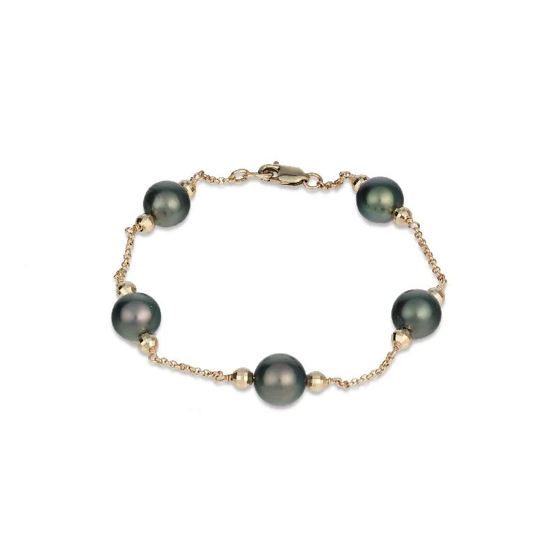 Tahitian Black Pearl Bracelet in Gold - 9-10mm - Size 7.5-8"