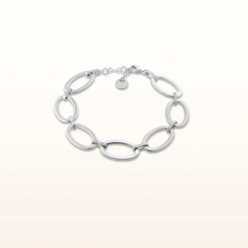 Textured Oval Link Bracelet in 925 Sterling Silver