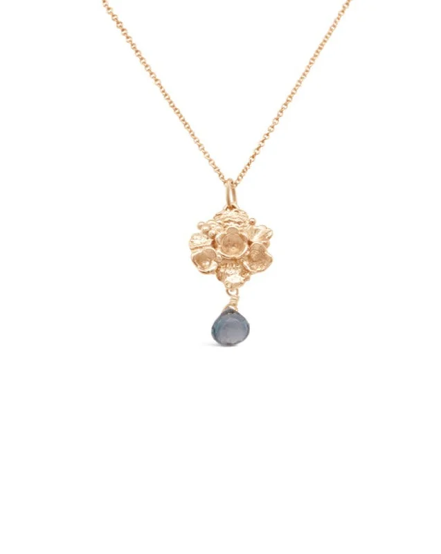 Tide Pool ~ Textured Large Gem Gold Pendant w/ London Blue Topaz