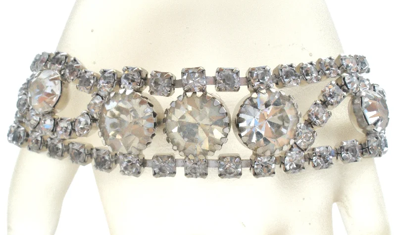gold choker necklace simple Vintage Bracelet with Clear Rhinestones 7.25"