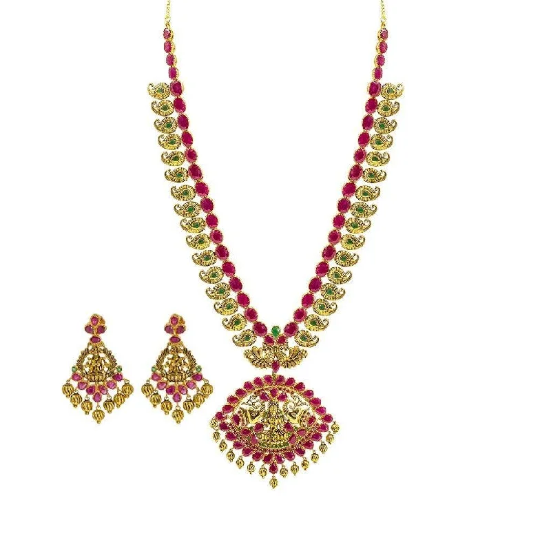 14k gold nose ring hoop 22K Yellow Gold Set Necklace & Earrings W/ Rubies & Emeralds on Laxmi Eyelet Pendant & Engraved Mango Accents