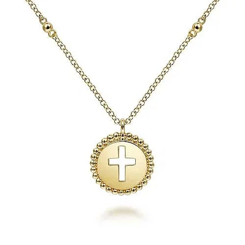 silver wave ring dainty Gabriel & Co. Bujukan Cross Pendant in 14K Yellow Gold