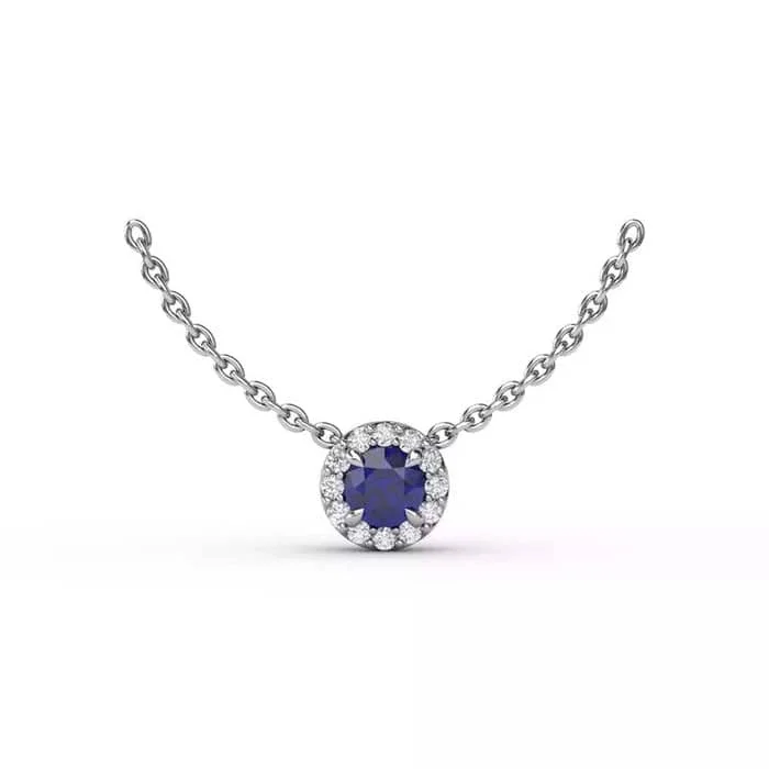 real tourmaline birthstone ring Fana Sapphire and Diamond Halo Pendant Necklace in 14K White Gold
