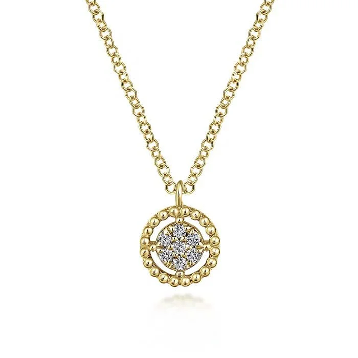 classic diamond solitaire earrings Gabriel & Co. Bujukan Floating Diamond Pendant in 14K Yellow Gold