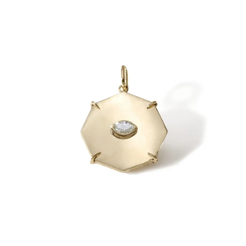 handmade leather cuff bracelet 10K Gold Mini "Bliss" Octagon Pendant with Marquise Diamond
