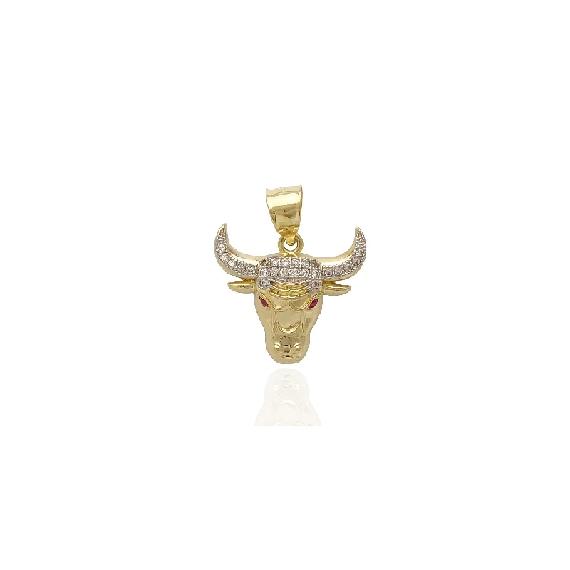 men’s woven leather bracelet Bull Head CZ Pendant (14K)