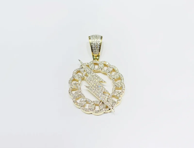 silver moon phase pendant Diamond Cuban Frame Lightning Pendant (14K)