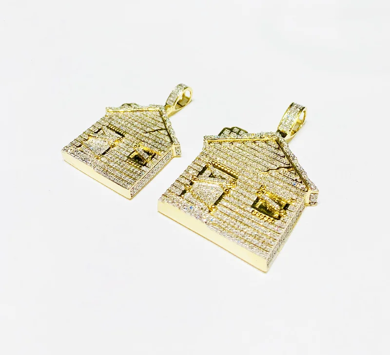 hexagon-shaped engagement ring unique Diamond Trap-House Pendant (14K).