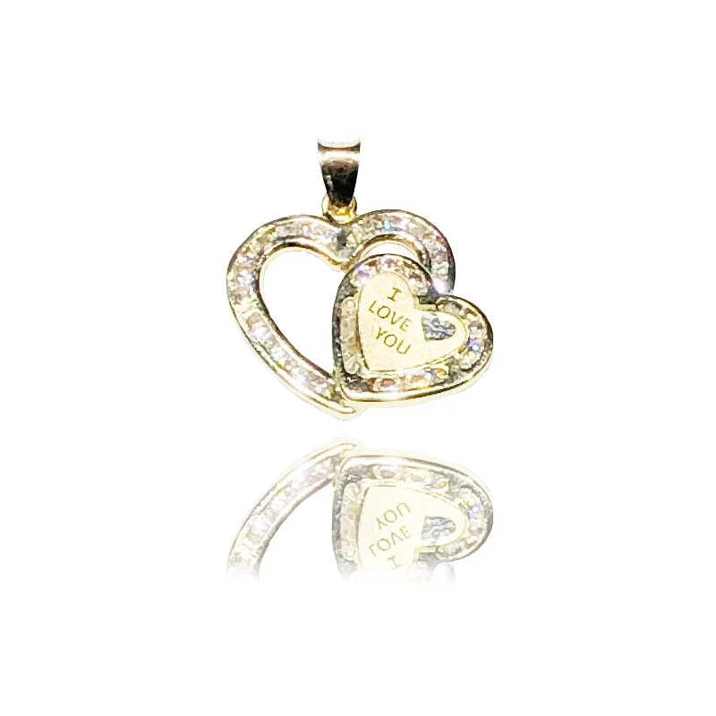 adjustable moon phase bracelet "I LOVE YOU" Double Heart CZ Pendant (14K)