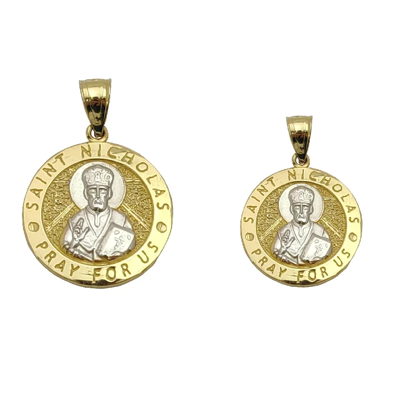 wide gold cuff bracelet Saint Nicholas Round Medallion Pendant (14K)